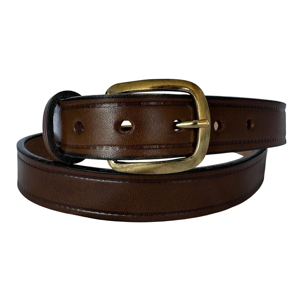 Vintage Brown Leather Belt 36 Brass Buckle Classic Western Workwear Looper